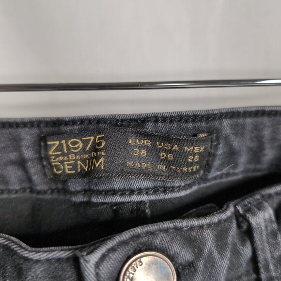 Zara Basic Denim Jeans Women's Black Low Rise Moto Skinny Jean Z1975, Size 6 - Picture 4 of 8